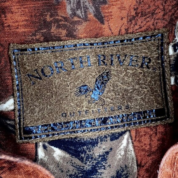 North River Outfitters M Orange Shirt Long Sleeve Button Up Buck Gun Arrows Camo - Picture 9 of 13